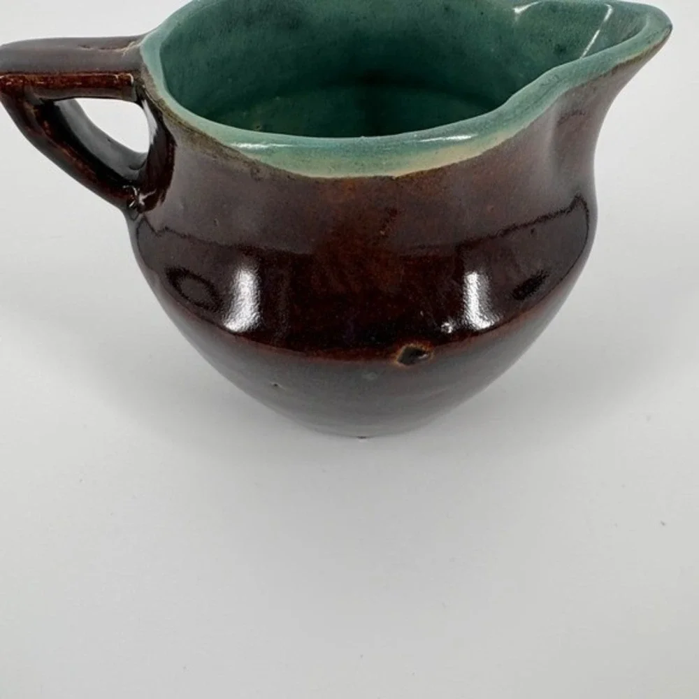 Vintage Red Wing‎ Pottery Sugar Bowl/Creamer Set Brown Teal Glaze Rustic